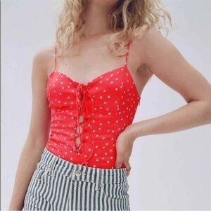 NWT ZARA Red Star Lace-Up Bodysuit S